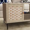 Elegant Veener Weaving Design Coffee Table With 4 Sliding Doors - Natural Wood - Image 12