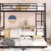 Full Long Over Queen Metal Bunk Bed With Trundle - Black - Image 22