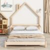 Full House-Shaped Headboard Bed With Handrails, Slats - Natural - Image 2