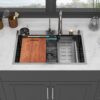 Drop In Waterfall Kitchen Sink With Pull Out Faucet & Cup Washer, 16 Gauge Stainless Steel - White - Image 2