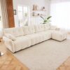 Modular 4 Seater Sofa With Ottoman, Configurable Solid Wood Frame, Premium, High Resilience Cushions - White - Image 14