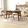 5 Piece Mid Century Dining Set With Walnut Frame, Upholstered Dining Chairs - Light Beige / Walnut - Image 2