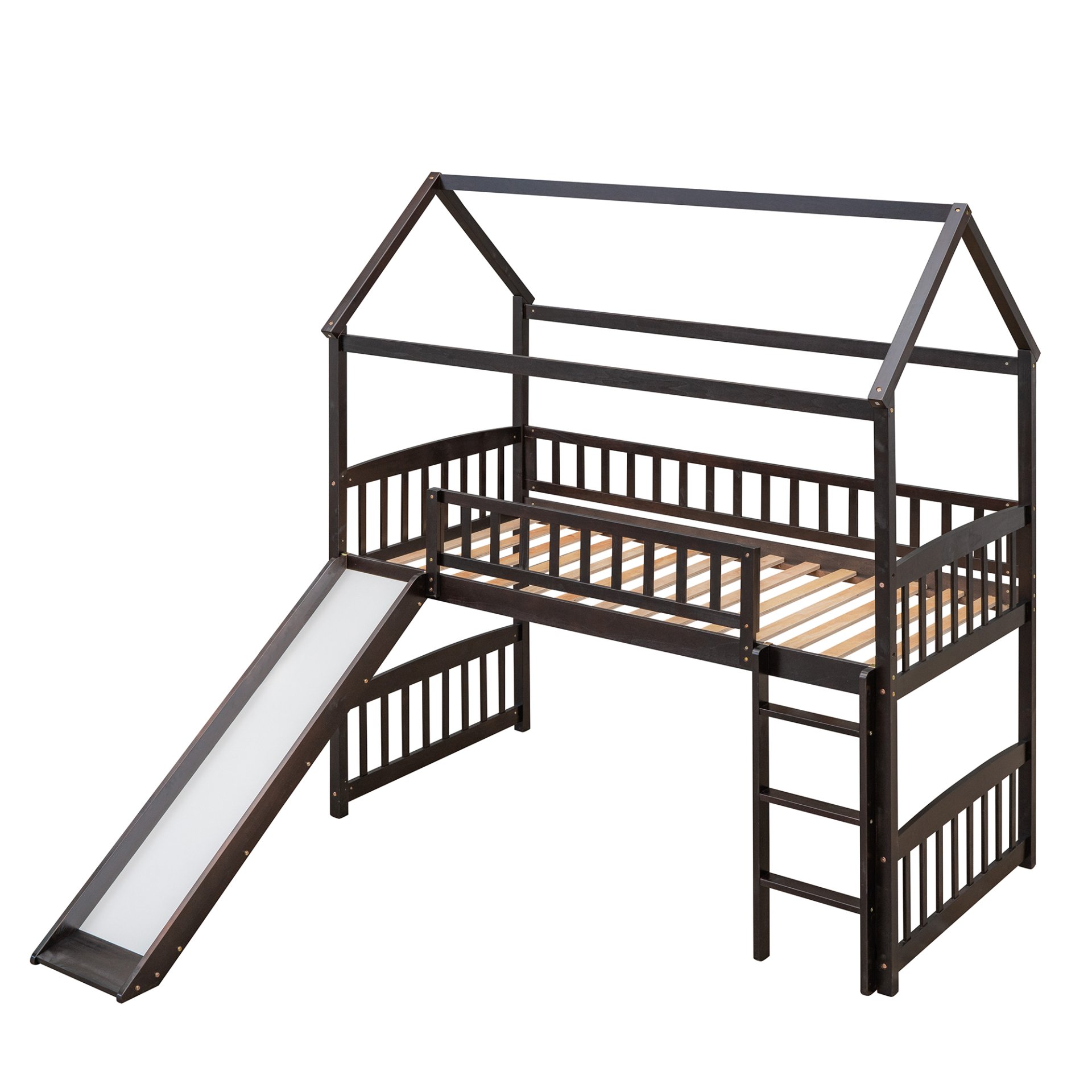Twin House Loft Bed With Slide - Espresso - Image 6