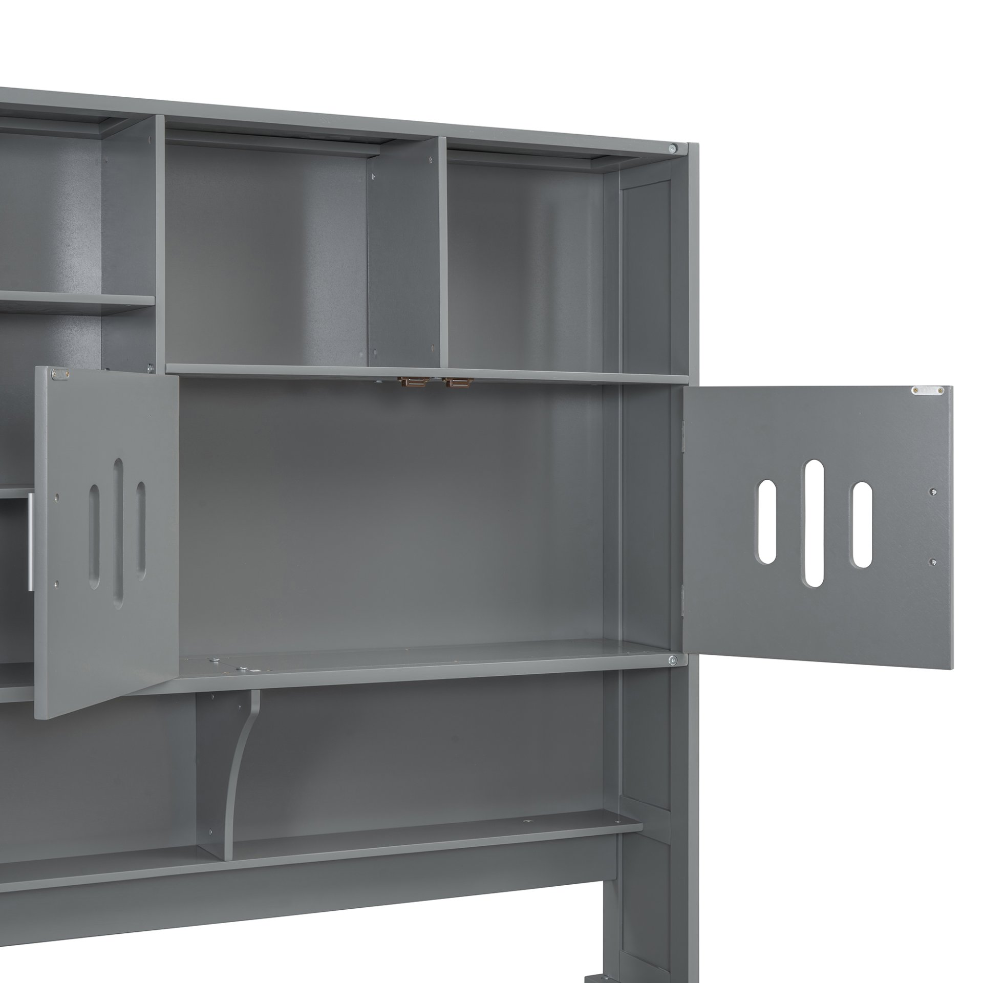 Twin Size Wooden Daybed With Hydraulic Bed And All In One Cabinet And Shelf - Gray - Image 8