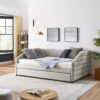 Full Size Elegant Upholstered Tufted Sofa Bed With Trundle, Linen Fabric - Beige - Image 8