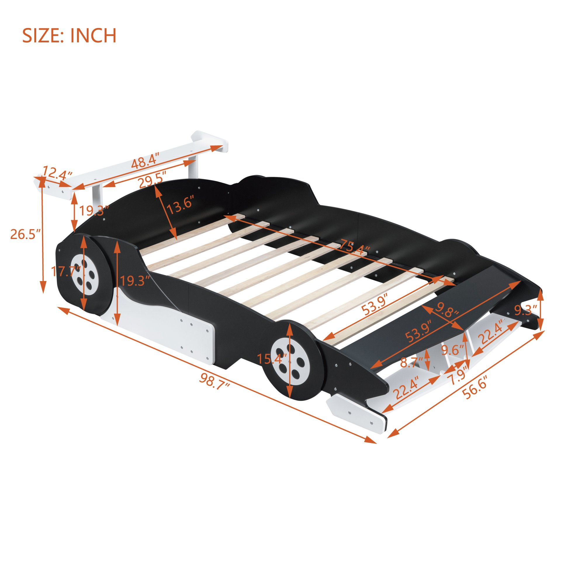 Full Size Race Car Shaped Platform Bed With Wheels - Black - Image 9