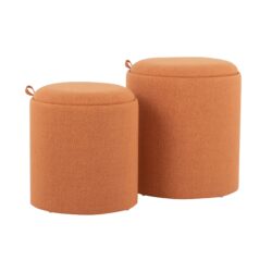 Tray - Contemporary Nesting Ottoman Set - Orange / Natural
