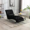 Velvet Chaise Lounge Indoor, Button Tufted Upholstered Chair With Pillow - Black - Image 3