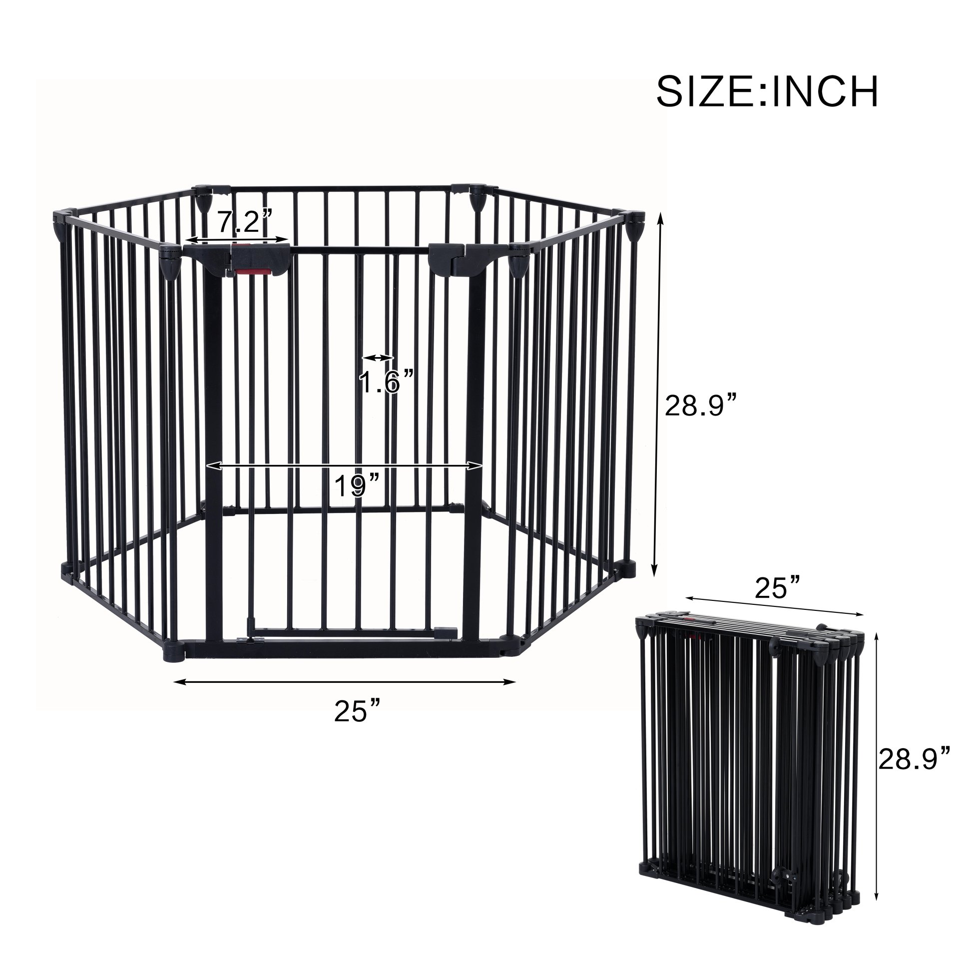 Adjustable Safety Gate 6 Panels Play Yard Metal Doorways Fireplace Fence Christmas Tree Fence Gate For House Stairs Gate Prohibited Area Fence - Black - Image 2