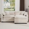 Light Corduroy L Shaped 2 Seater Sofa With Ottoman For Small Living Spaces - Beige - Image 5