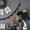 Sitting Gnome With Knit Hat, For Halloween Decor - Black / Orange / White - Image 11