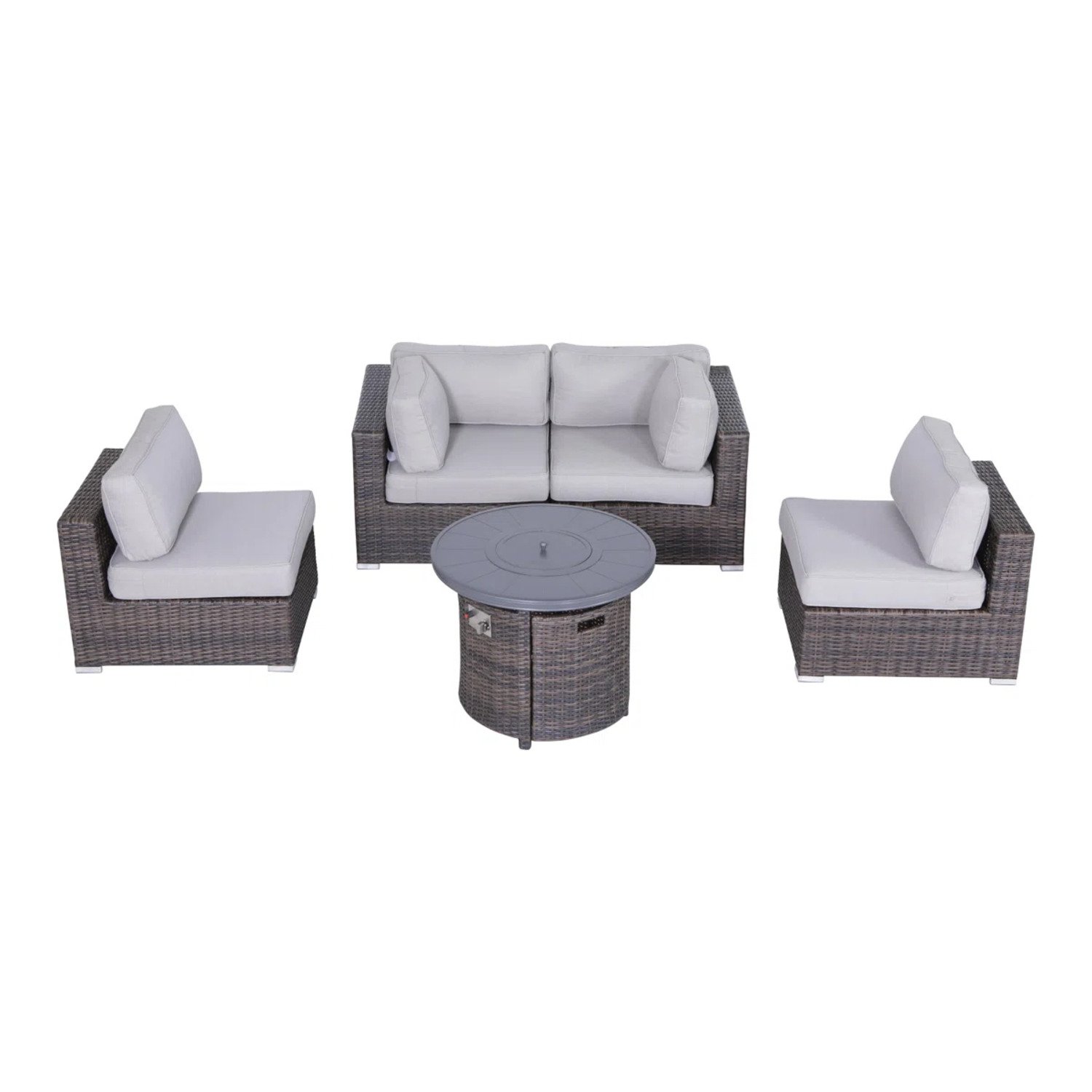 All Weather Rattan Sectional Lounge Set With Cushions And Fire Pit - Brown Mix / Gray - Image 2