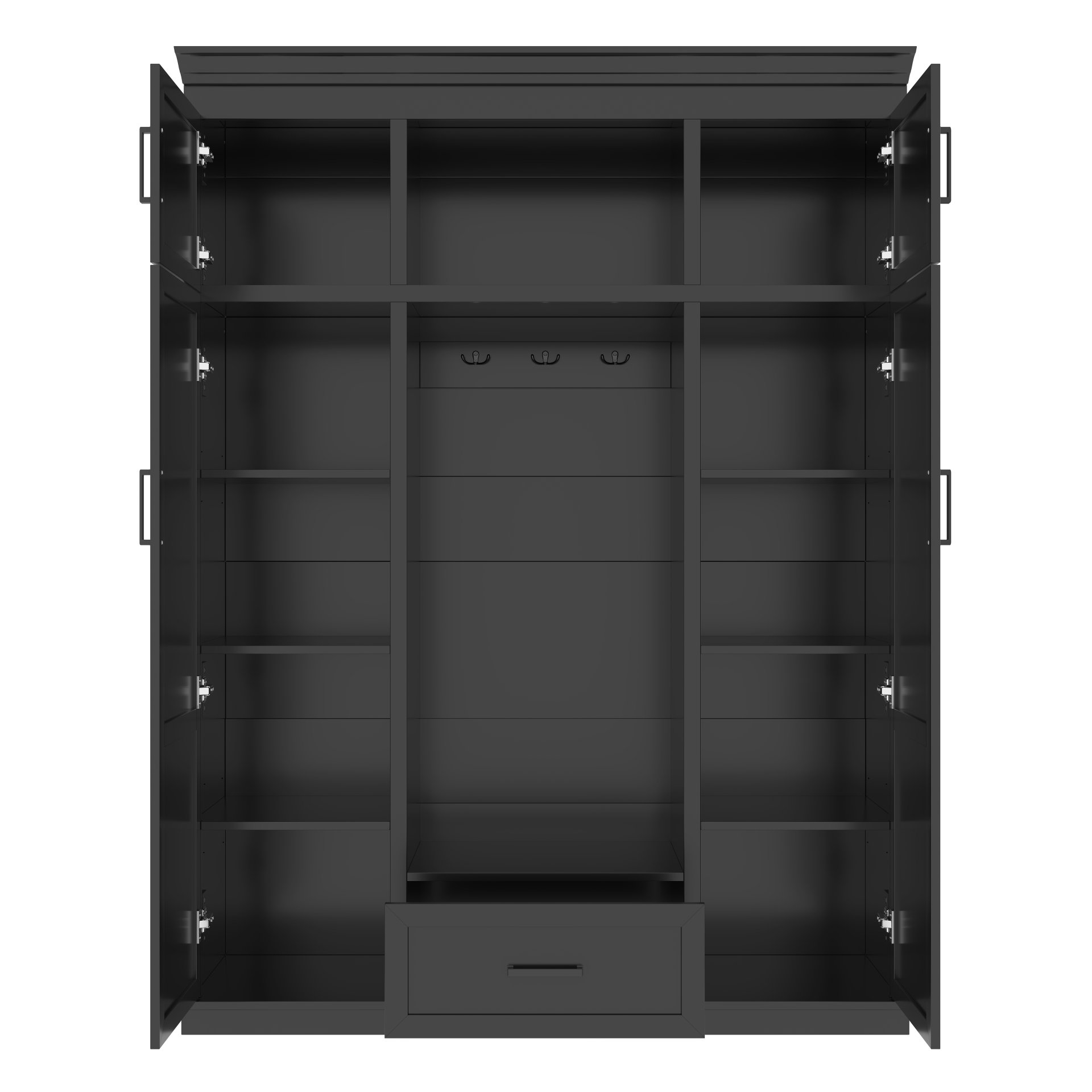 Hall Tree With Bench And 3 Hooks, Modern Entryway Storage Organizer Cabinet With 4 Doors, 1 Drawer And Adjustable Shelves For Hallway, Entryway, Living Room - Black - Image 11