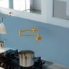 Design Pot Filler Faucet Wall Mount Kitchen Sink Faucet, Stretchable With 2 Handles - Gold - Image 2