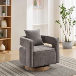 Swivel Accent Open Back Chair Modern Comfy Sofa Chair With Weathered Base For Living Room, Club Chair Leisure Arm Chair For Lounge - Charcoal