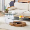 Contemporary Artistic Double Layer Coffee Table Marble And Wood Grain Collision - Transparent / White - Image 2