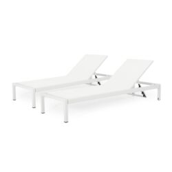 Outdoor Chaise Lounge Chair (Set of 2), Adjustable Outside Chair, All Weather Use UV Resistant 400Lbs Weight Capacity - White