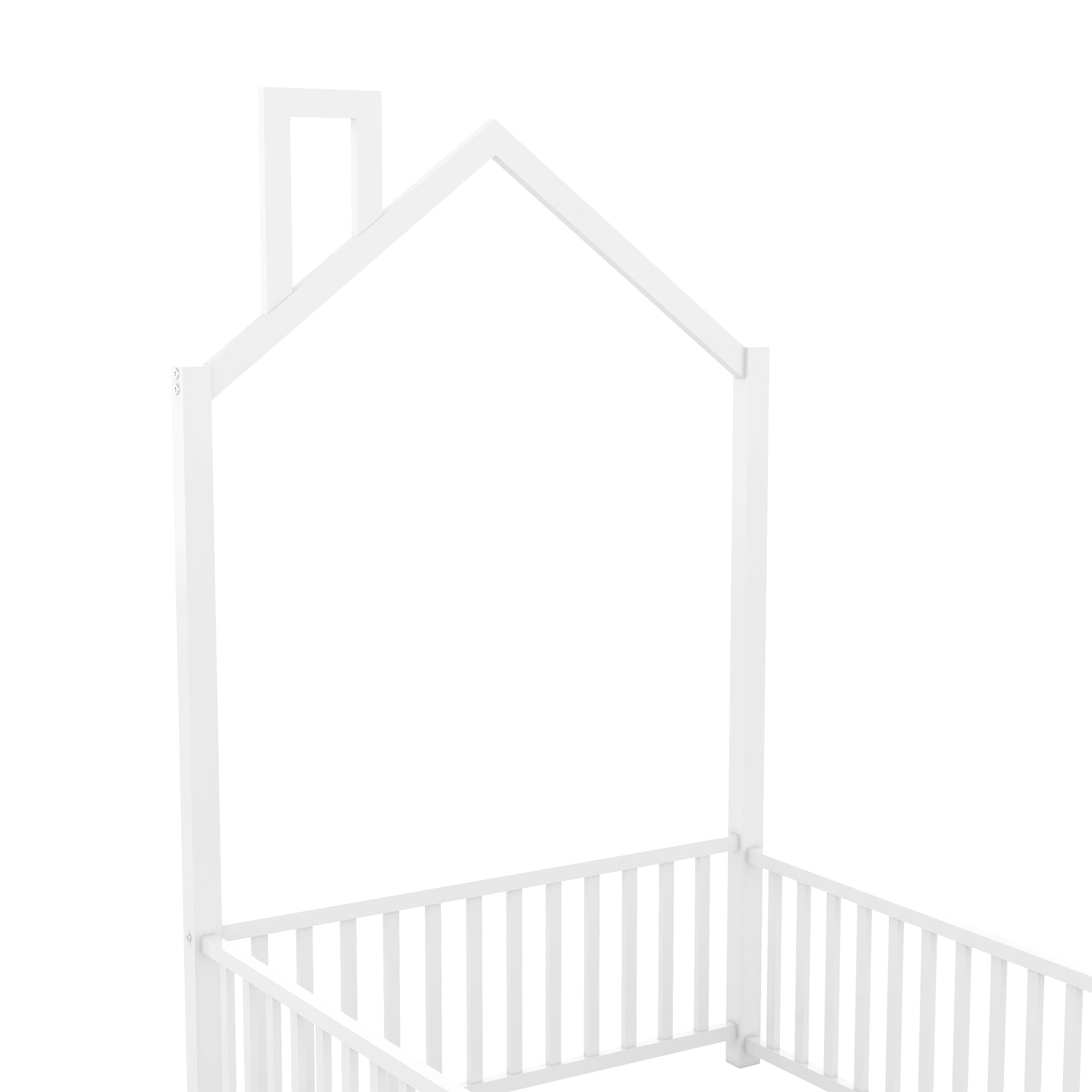 Twin Size Metal House Platform Bed With Guardrail And Chimney - White - Image 7