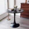 Mid Century Round Dining Table With Top & Pedestal Base For 2 - 4 People - Black - Image 2