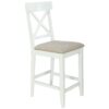 Solid Wood Farmhouse Counter Height Dining Table Set With 3 Tier Storage Shelves, Upholstered Dining Chairs For 4, 5 Piece - White - Image 16