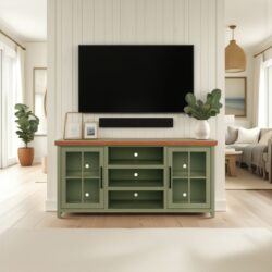 Vineyard - 67" TV Stand Console For TVs Up To 80" - Sage Green And Fruitwood