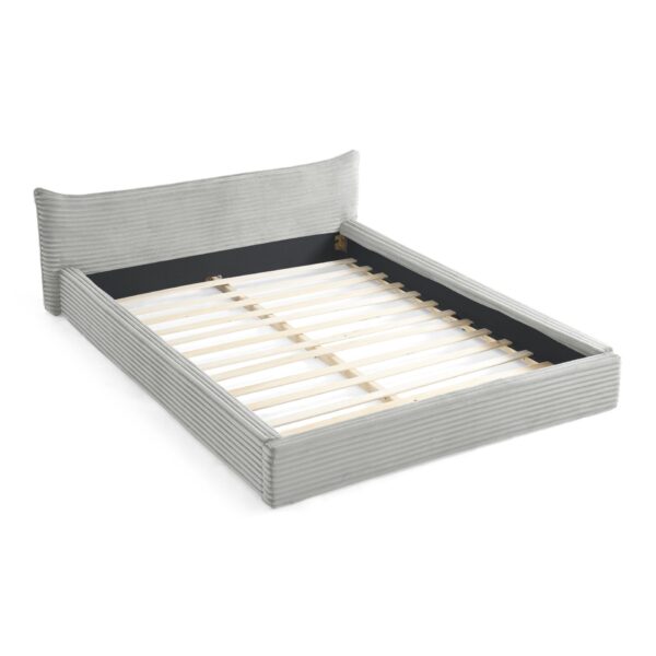 Modern Queen Size Upholstered Bed Frame With Curved Headboard, Velvet Fabric, No Box Spring Required - Gray