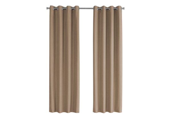 2 Pieces Set, Curtain Panel, 100% Blackout, Grommet, Thermal Insulation Polyester, Versatile Use - Brown