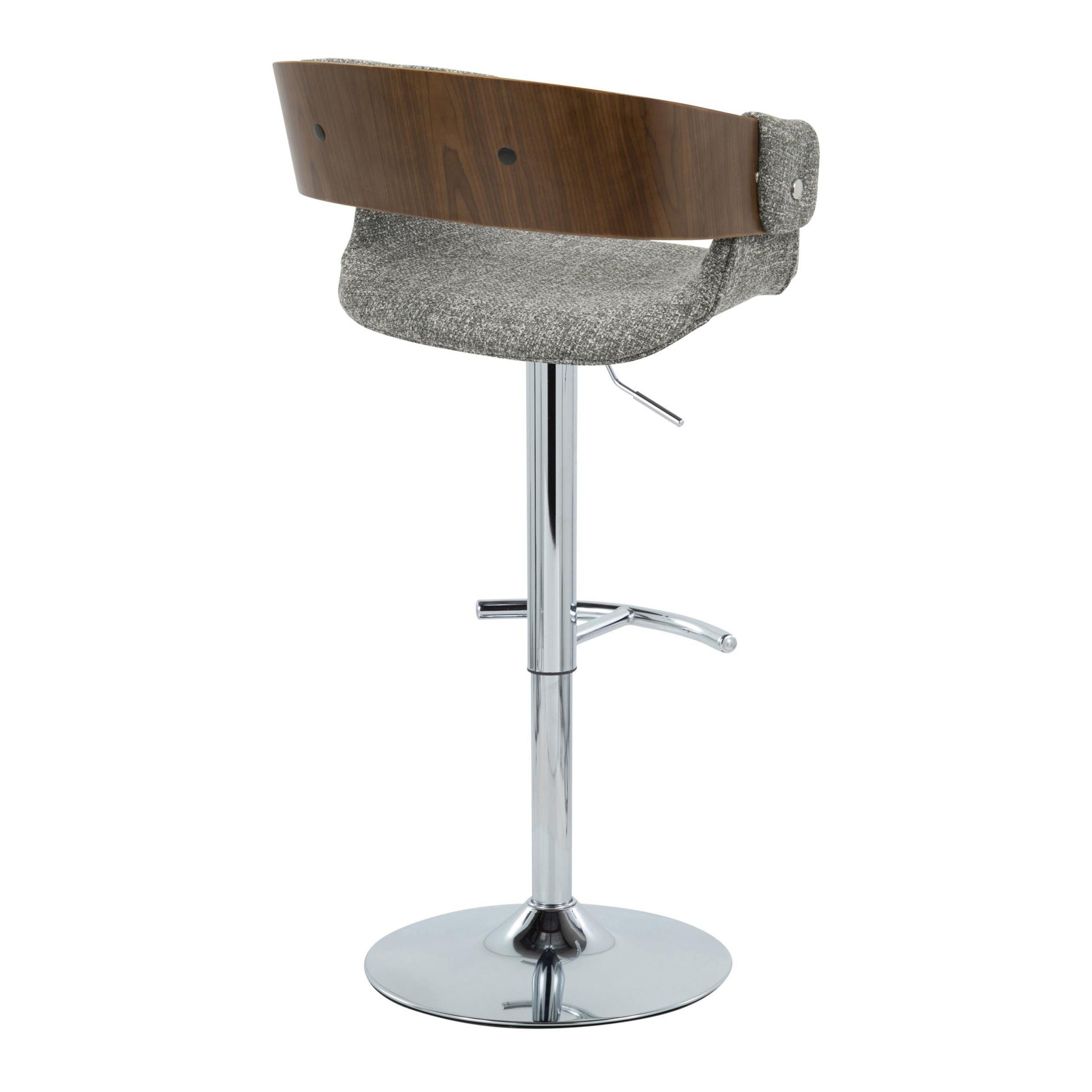 Elisa - Mid-Century Modern Adjustable Barstool With Swivel With Rounded T Footrest (Set of 2) - Chrome / Walnut / Gray - Image 4