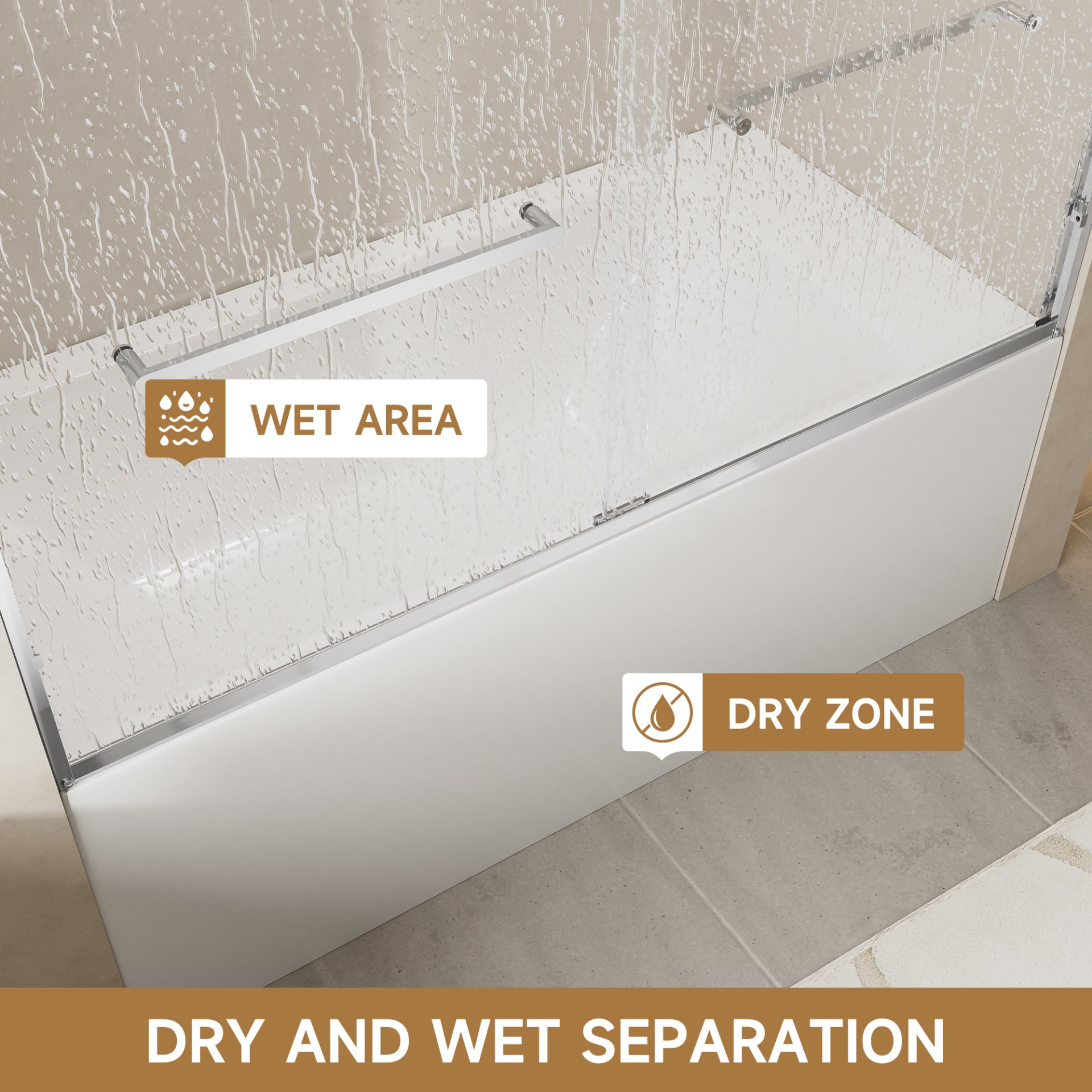Aluminum Frame Double Sliding Soft Close Bathtub Shower Door, 1 / 4" Tempered Glass And Dual 304 Stainless Steel Handles - Chrome - Image 6