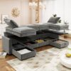 Versatile 6 Piece Modular Sofa Bed With Storage, Stylish Faux Double Layer Cushions, Comfortable & Durable Design, Perfect For Any Living Space - Gray - Image 3