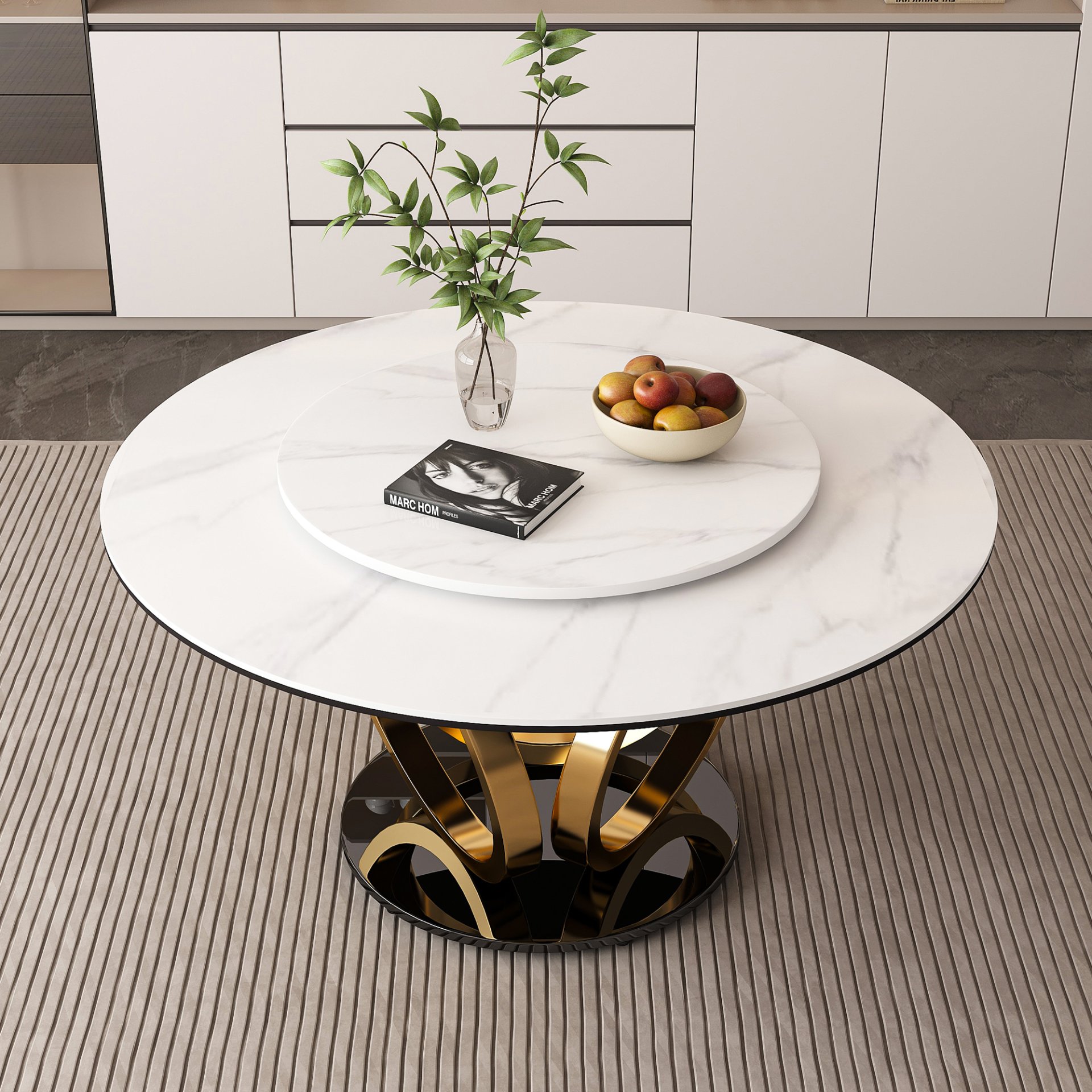 Round Dining Table With 360° Smooth Lazy Susan Stain / Heat - Gold / Black / White - Image 2