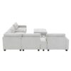 Sectional With Acrylic Table Top U Shaped Couch Set With 2 Consoles USB Charger, Storage Drawers And Pockets Movable Ottoman Tufted Sofa - Light Gray - Image 7
