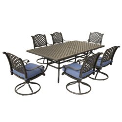 Rectangular 6 Person 85.83" Long Aluminum Dining Set With Navy Blue Cushions - Antique Navy Blue