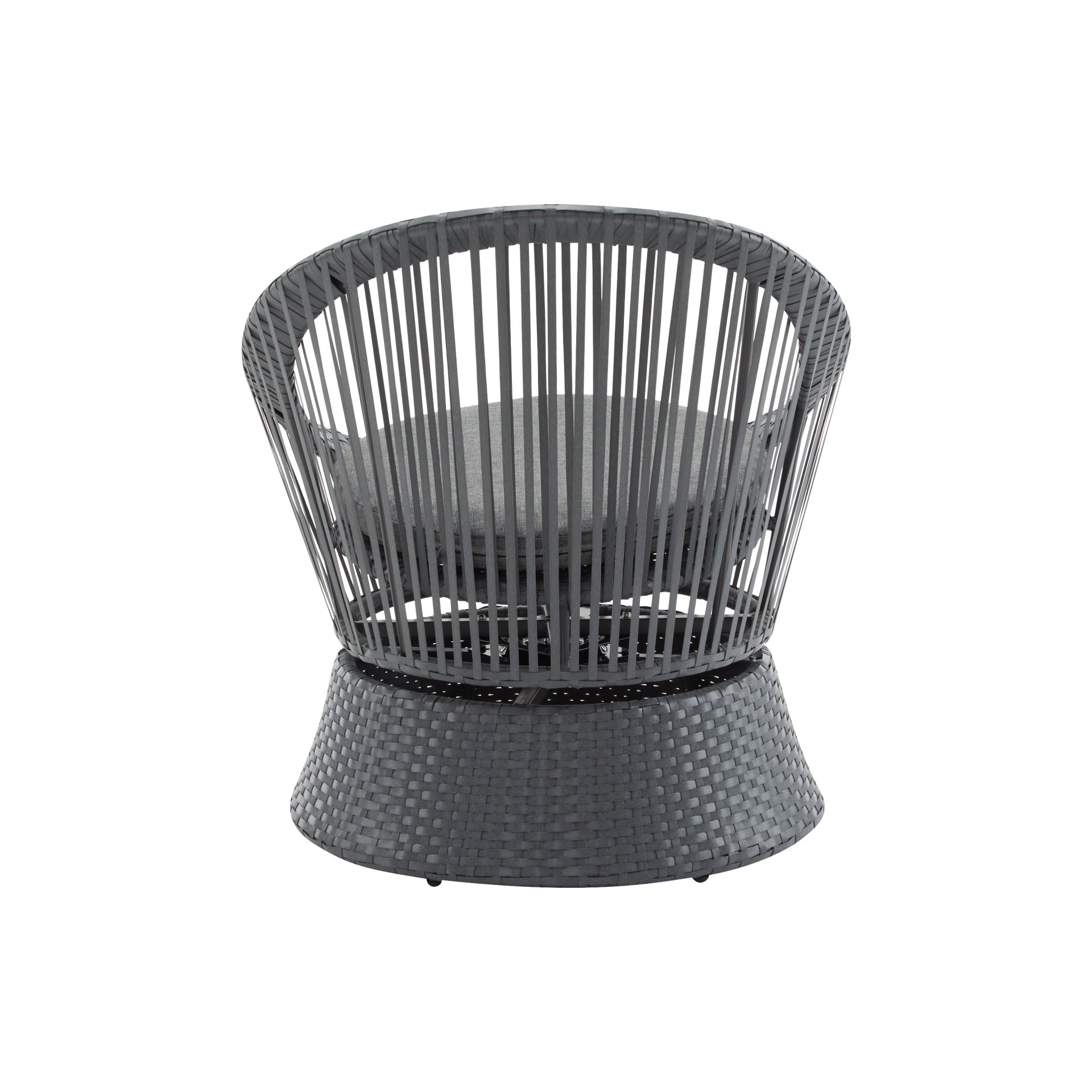 Modern Swivel Wicker Lounge Chair With Pe Rattan And Iron Frame, Round Design - Gray - Image 7