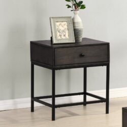 Ava - MDF End Table With Charging Ports And Metal Base - Espresso