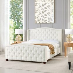 Fontana - Queen Wingback Upholstered Platform Bed Frame - Antique White
