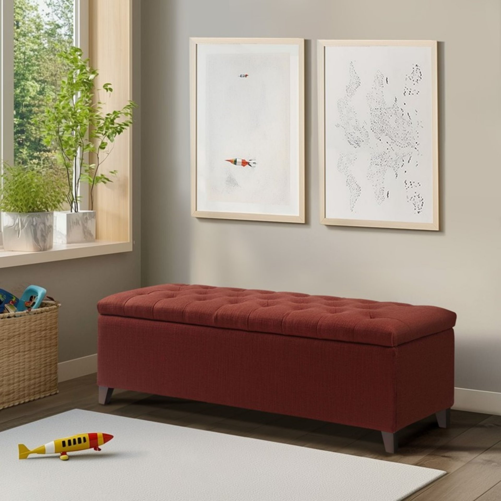 Shandra - Tufted Top Soft Close Storage Bench - Rust Red - Image 7