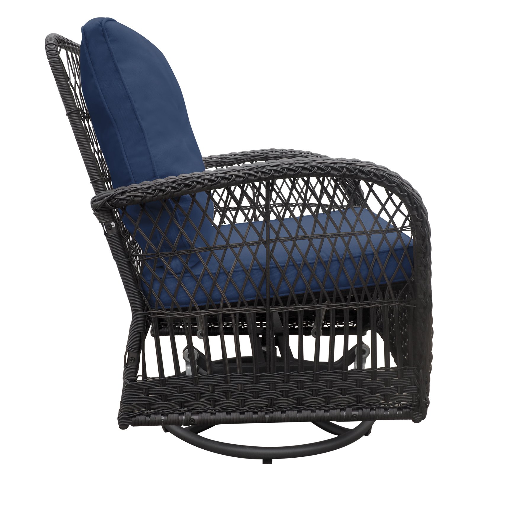 3 Pieces Conversation Set, Outdoor Wicker Rocker Swivel Patio Bistro Set, Rocking Chair With Glass Top Side Table - Navy Blue - Image 8
