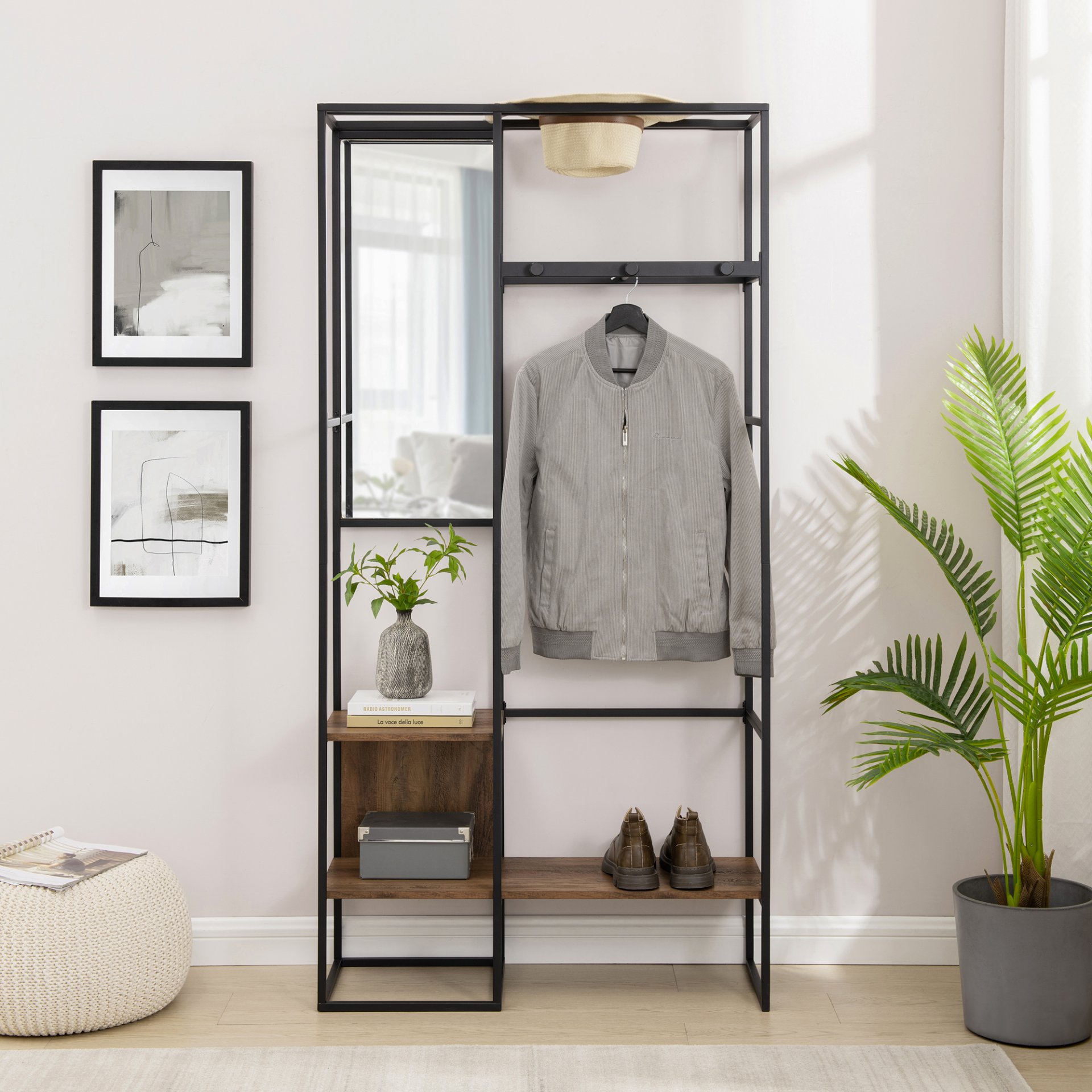Modern Hall Tree With Hanging Storage - Rustic Oak - Image 5