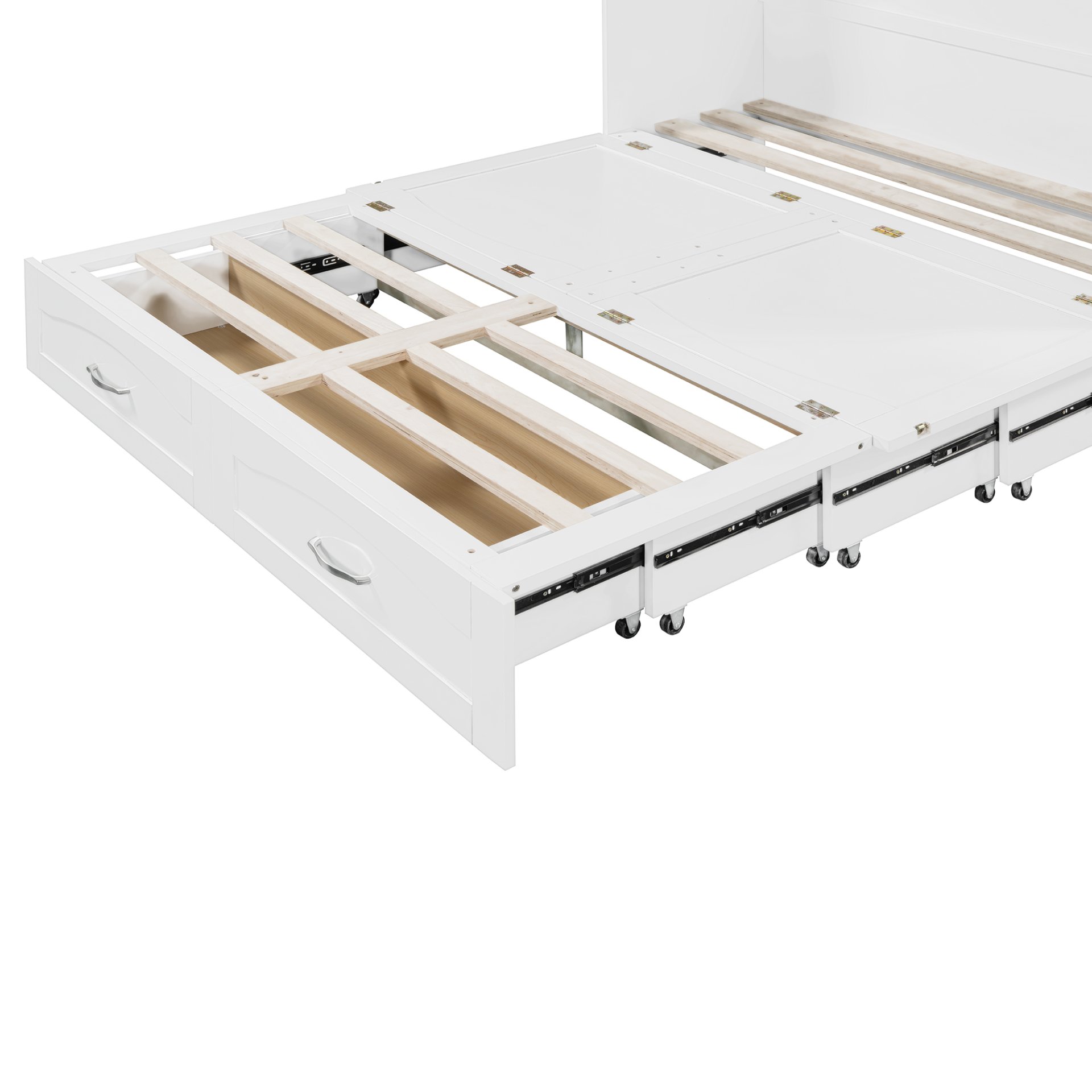 Queen Size Murphy Wall Bed With Drawer And A Set Of Sockets & USB Ports, Pulley Structure Design - White - Image 7