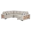 U-Shaped Sectional Sofa Pull-Out Sofa Bed With Two USB Ports, A Storage Chaise Lounge And Four Back Pillows For Living Room - Beige - Image 14