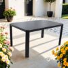 Modern Outdoor Table With Alternating Wide And Narrow Slats, Angled Corners, 2" Big Umbrella Hole, And Adjustable Non Slip Pads - Bourbon Brown - Image 2