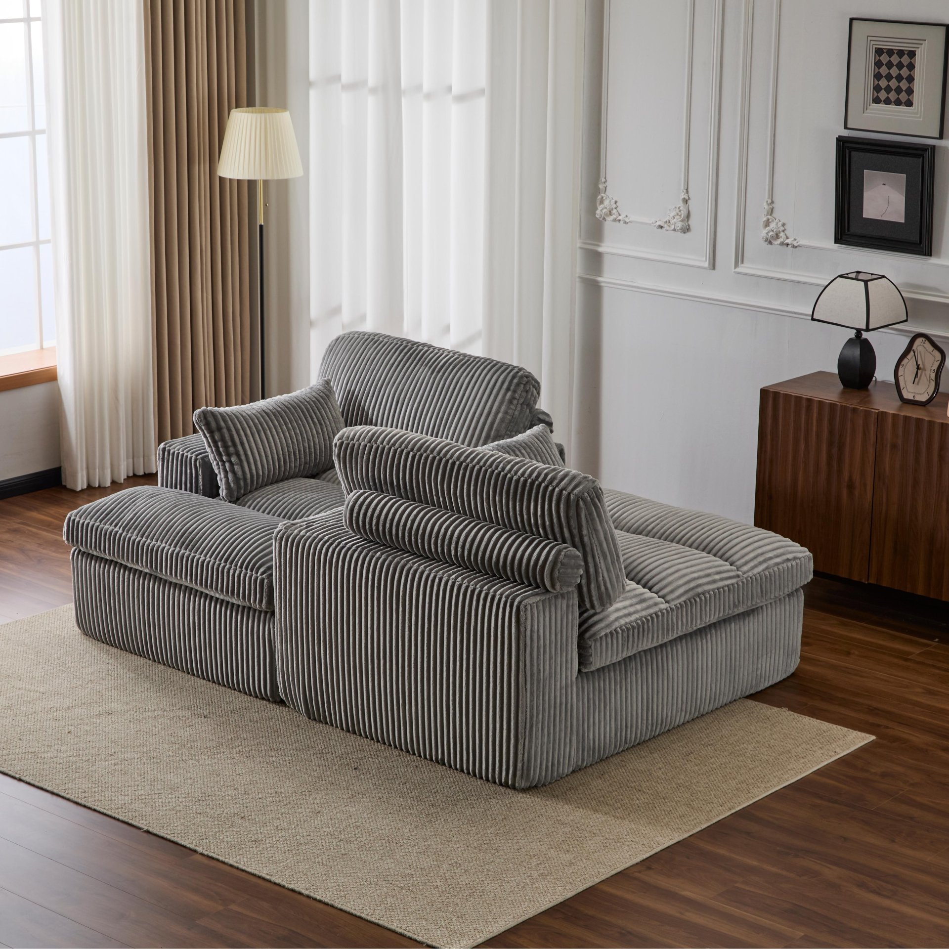 Double Chaise Lounge Chair Indoor, Oversized Upholstered Sleeper Cloud Couch, Deep Seat Sofa Bed - Gray - Image 13