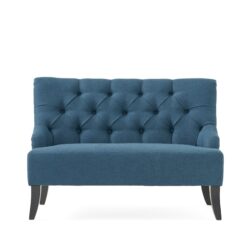 Nicole - French Style Upholstered Loveseat With Tufted Backrest - Navy Blue