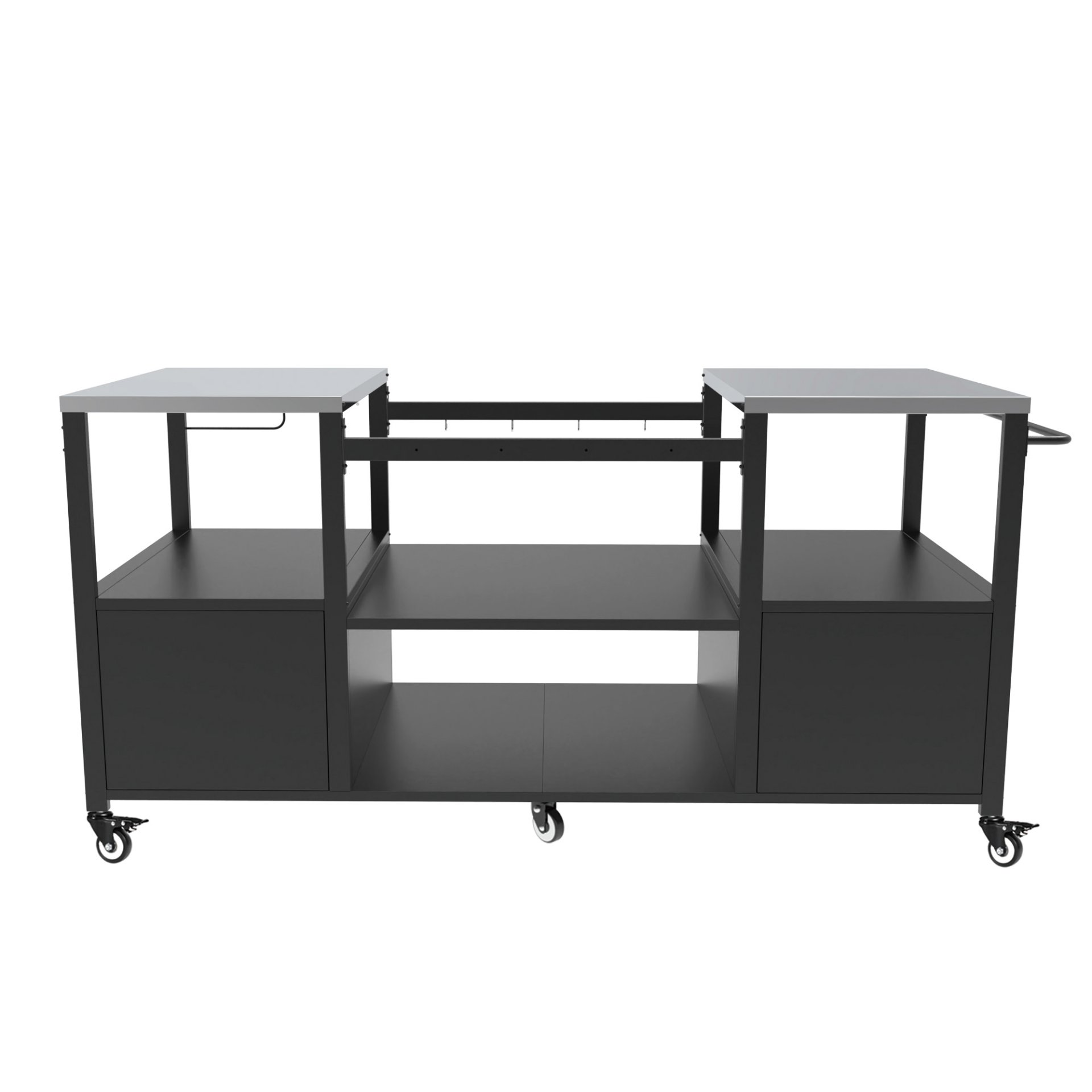 Outdoor Grill Table For Big Egg Style Bbq With Metal Grill Cart And Storage Box And Metal And Stainless Steel - Black / Silver - Image 13