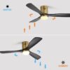 Flush Mount Ceiling Fan With 3 Solid Wood Blades Remote Control Reversible DC Motor For Living Room - Gold - Image 4