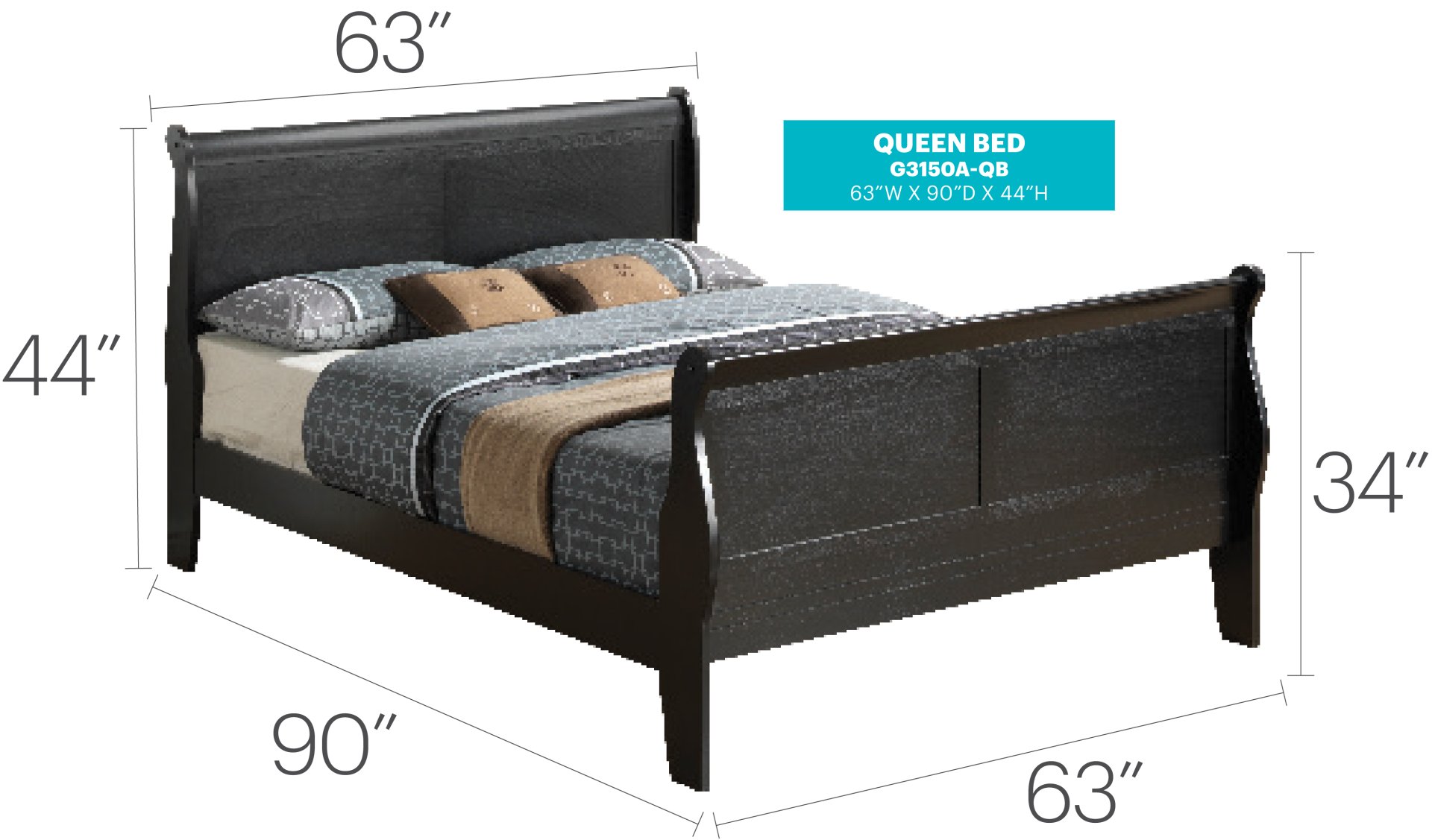 Queen Bed Panel Sleigh - Black - Image 5