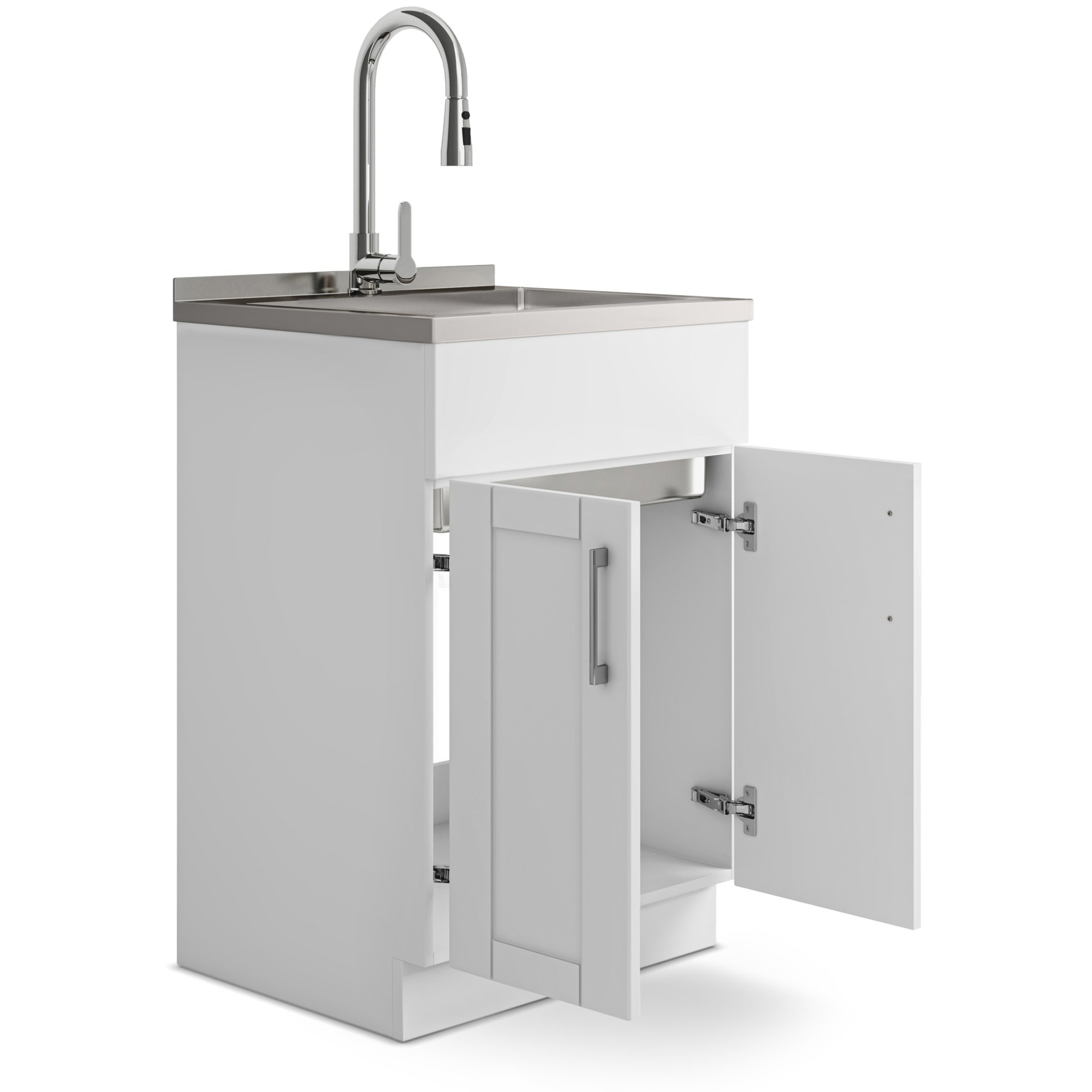 Shaker - Modern Wide, Laundry Cabinet With Faucet And Stainless Steel Sink - White - Image 7