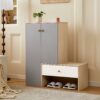 Modern Multi Functional Shoe Storage Bench & Cabinets With Adjustable Shelves - Gray / Natural Wood / White - Image 2