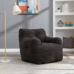 Soft Teddy Fabric Tufted Foam Bean Bag Chair With Teddy Fabric - Dark Gray
